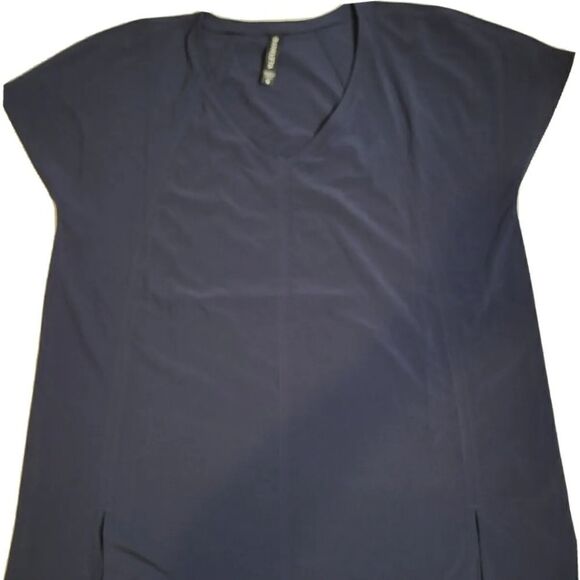 ATHLETA Womens V-Neck Short Sleeve Navy Blue Oversized Top Medium - Picture 1 of 7